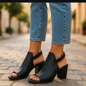 NEW Ateliers black leather perforated peep toe slingback NEW/NO BOX Sz 41